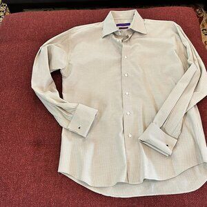 Khulman Custom Shirt, White with Brown Herringbone Stripes